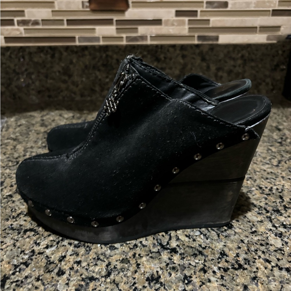 Diane Von Furstenberg Black Studded Wedge Mules